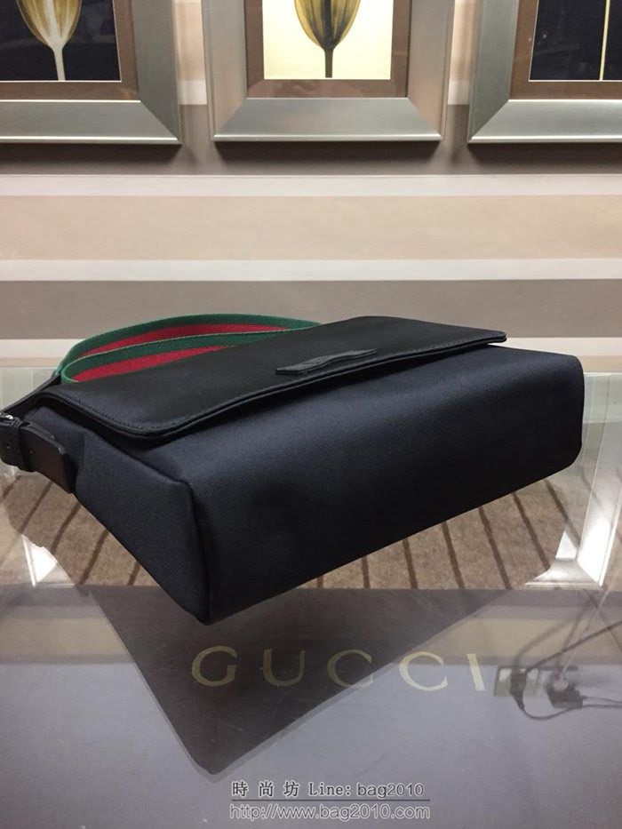 GUCCI 古馳男包 新款 337074 黑色科技帆布郵差包 Gucci帆布男包 Gucci男士單肩斜挎包